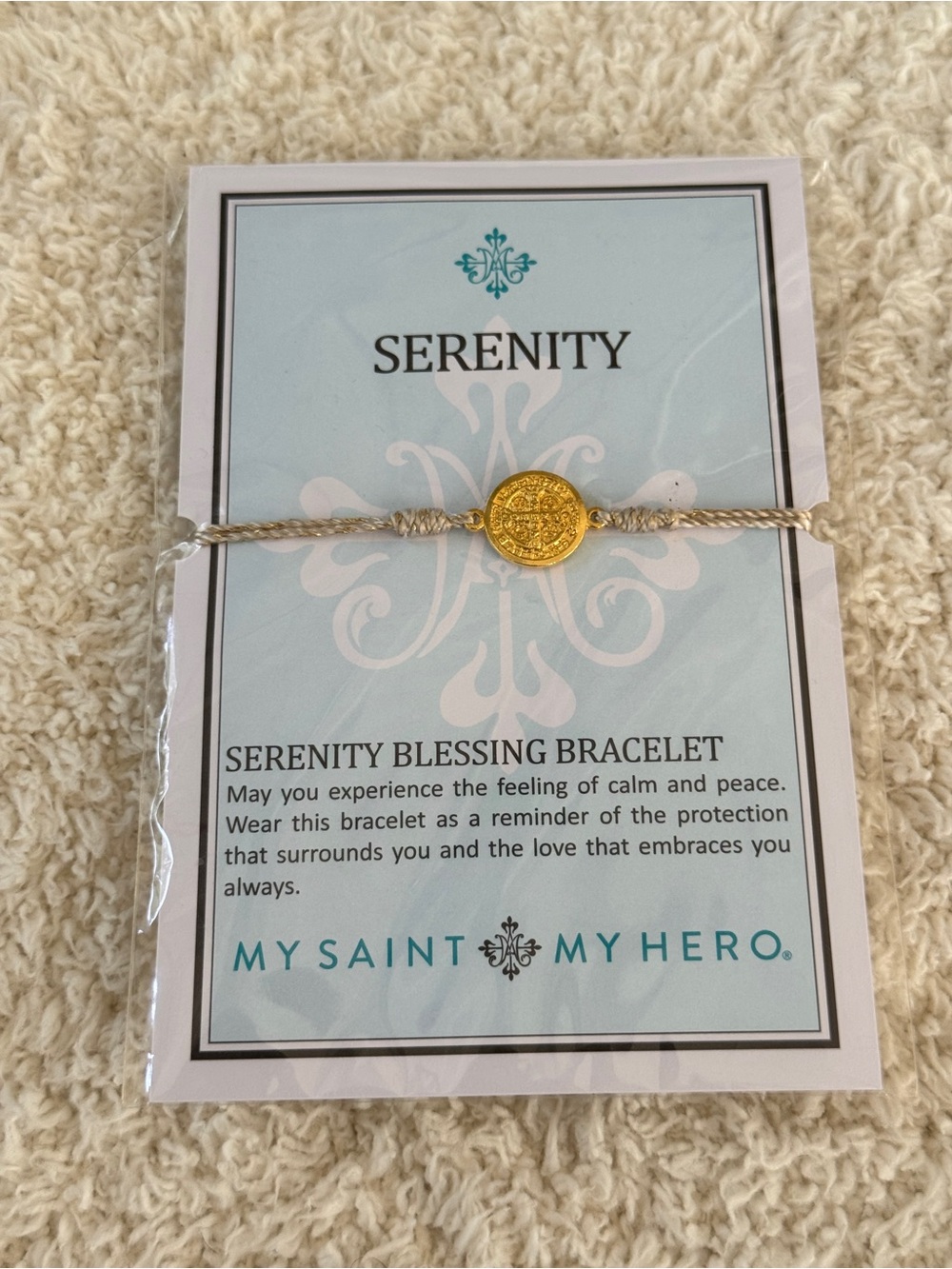 My Saint My Hero Serenity Blessing Bracelet Gold Plated Benedictine Medal NWT